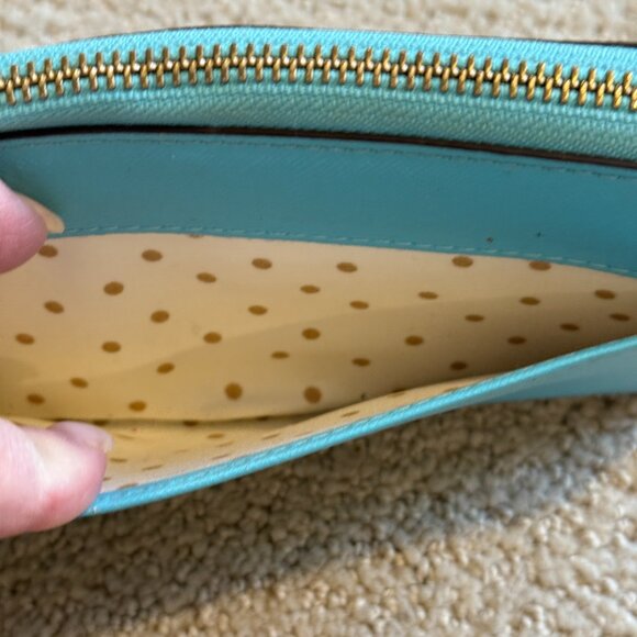 Kate Spade Mikas Pond Lacy Wallet Saffiano Leather  Zip Around Robins Egg Blue - Picture 8 of 16